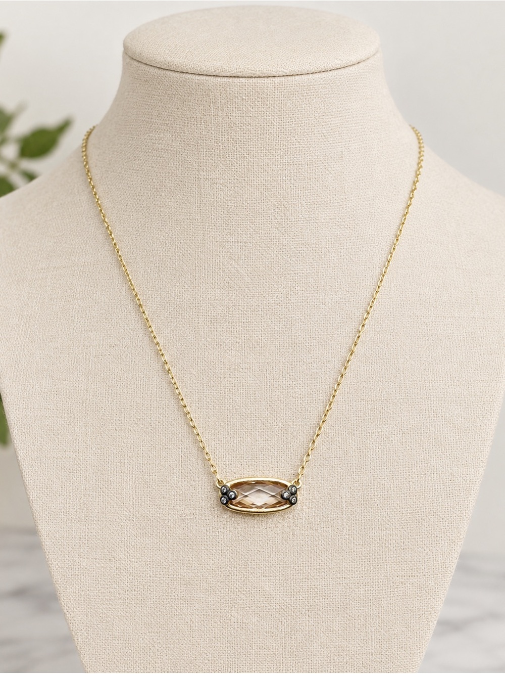 Freida Rothman Champagne Pendant on Brushed Gold Over Sterling Silver Necklace